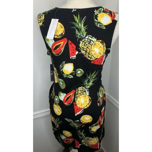 Women's New York & Co. X Small NWT Black Fruit Dress Side Pockets Stretch Cotton - Picture 4 of 8